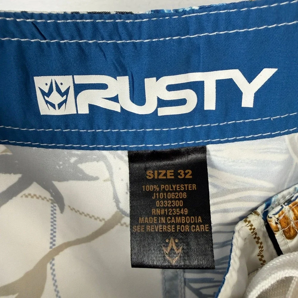 Rusty Board Shorts Mens 32 Y2K Hawaiian Floral Hibiscus Print Surf Swim Trunks
